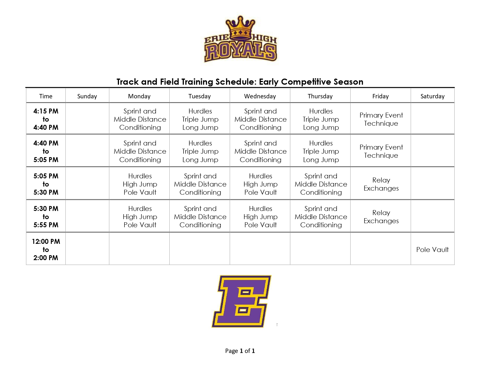 Weekly Conditioning and Training Schedule